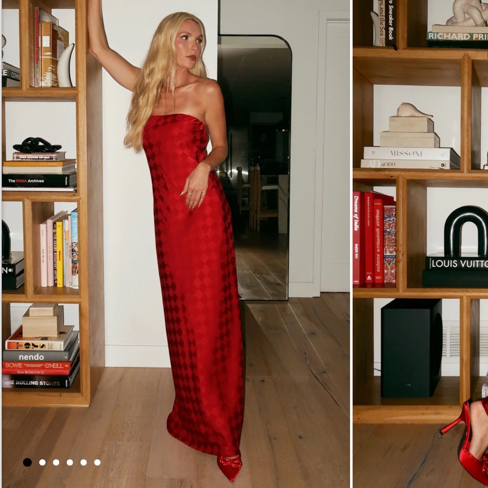 NWT SMYM TAYLOR TUBE DRESS RED CHECKERBOARD SATIN